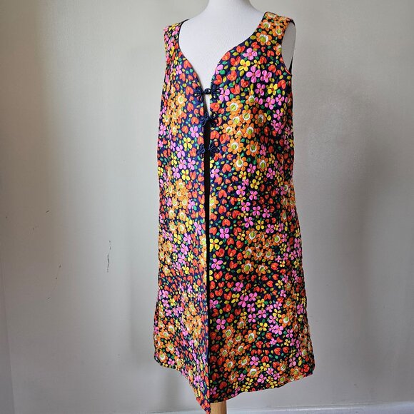 Vintage 70s Handmade Mod Floral Hippie Quilted Duster Vest Volup Plus Size XXL - Picture 1 of 6